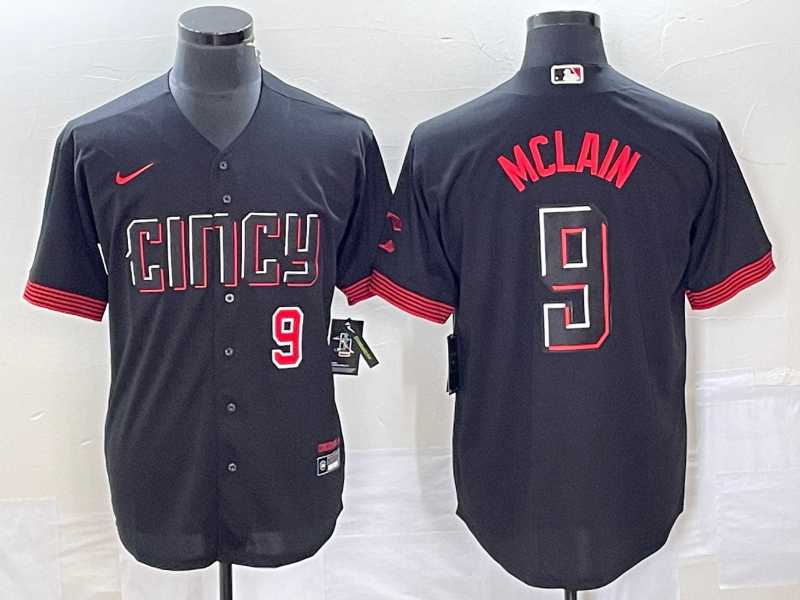 Mens Cincinnati Reds #9 Matt McLain Number Black 2023 City Connect Cool Base Stitched Jerseys